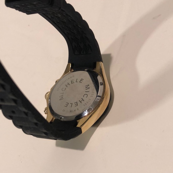 Gold Michele Watch Rubber Black Strap - Picture 4 of 5